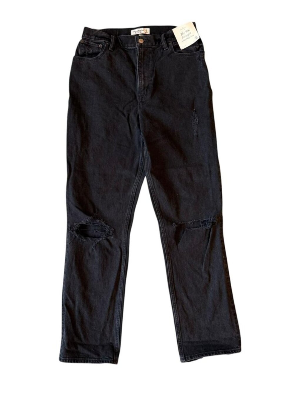 Abercrombie Women Jeans NWT Curve Love 29R Black Ultra High Rise Ankle Straight